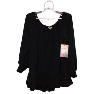 Lily White Top Medium Peplum Black NEW